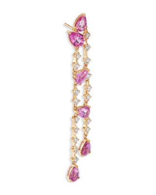 Pink Sapphire & Diamond Drop Earrings in 14K Yellow Gold