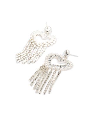 Rhinestone Heart Fringe Drop Earrings - Exclusive