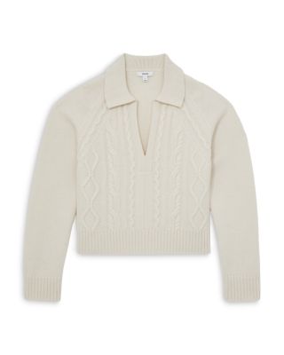 Lissy Wool-Blend Cable Stitch Open Collar Sweater