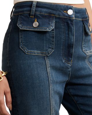 Glora Button Detail High Rise Flare Jeans in Mid Blue