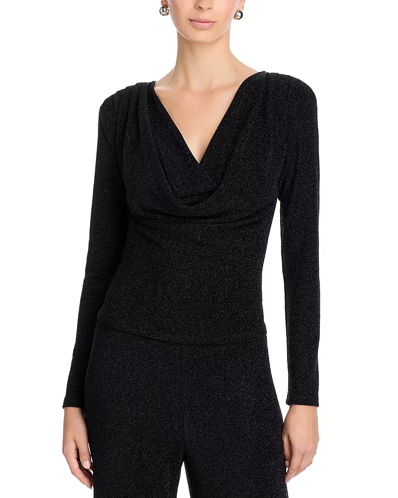 Aqua Shimmer Knit Cowl Neck Top - Exclusive