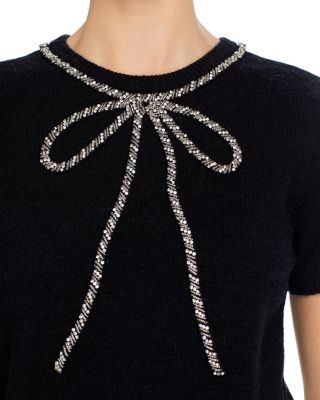 Embellished Bow Short Sleeve Sweater - Exclusive