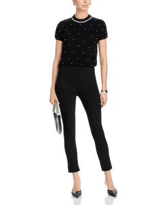 Faux Pearl Embellished Short Sleeve Sweater - Exclusive