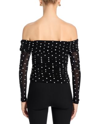 Off The Shoulder Polka Dot Mesh Top - Exclusive