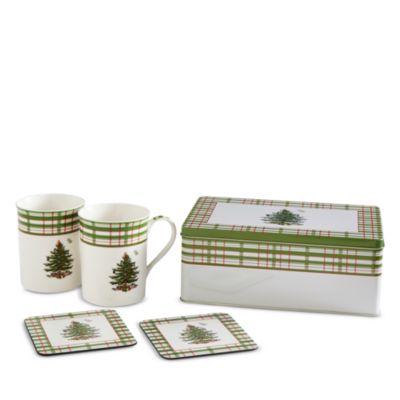 5 Piece Christmas Tree Mug &amp; Coaster Set