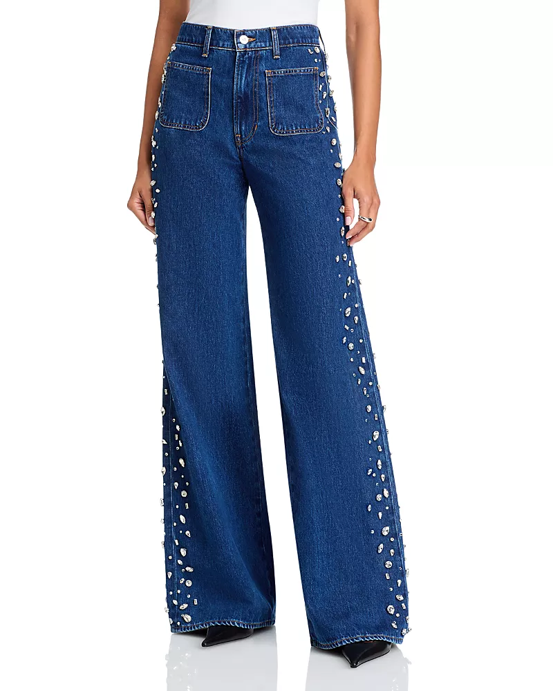 Veronica Beard Kasey Mid Rise Wide Leg Jeans in Stoned Bright Blue
