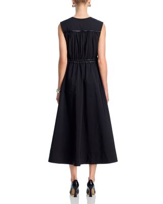 Eros Faux Leather Trim Poplin Dress