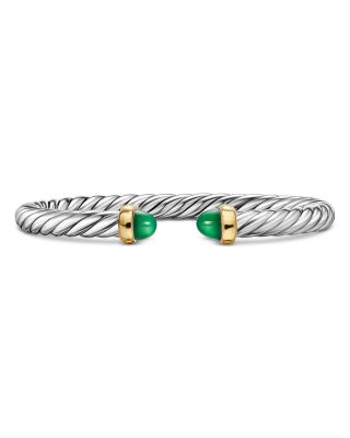 Cable Flex&reg; Bracelet in Sterling Silver with 14K Yellow Gold and Green Onyx, 6mm