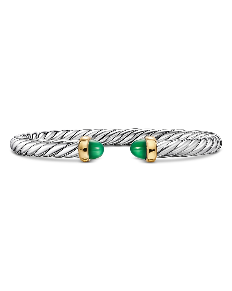 David Yurman Cable Flex Bracelet in Sterling Silver with 14K Yellow Gold and Green Onyx, 6mm
