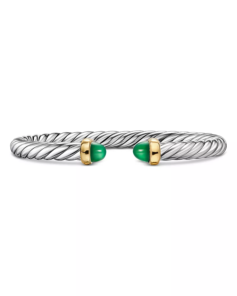 David Yurman Cable Flex Bracelet in Sterling Silver with 14K Yellow Gold and Green Onyx, 6mm