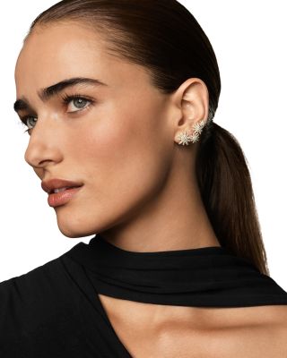 Starburst Full Pav&eacute; Climber Earrings in 18K Yellow Gold with Diamonds, 26.9mm