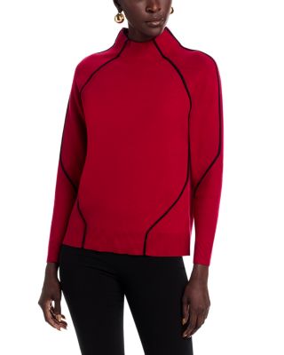 Long Sleeve Funnel Neck Contrast Tubular Sweater