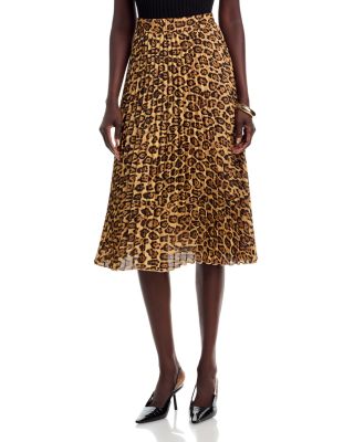 Pleated Leopard Print Midi Skirt