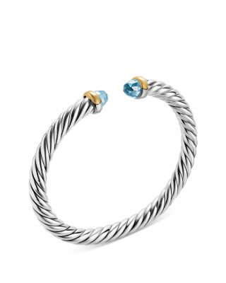 Cable Flex&reg; Bracelet in Sterling Silver with 14K Yellow Gold and Blue Topaz, 6mm