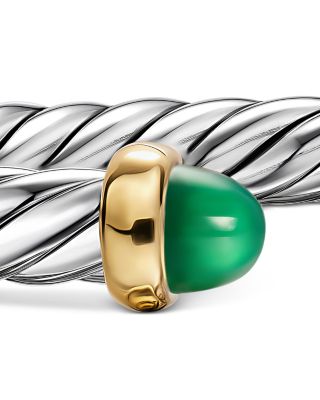 Cable Flex&reg; Bracelet in Sterling Silver with 14K Yellow Gold and Green Onyx, 6mm