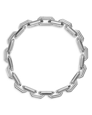 Men&#39;s Faceted Flat Link Bracelet in Sterling Silver with Black Diamonds, 11mm