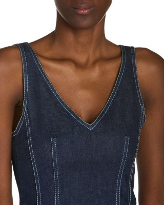 Stretch Denim Midi Balloon Dress