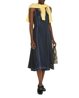 Stretch Denim Midi Balloon Dress