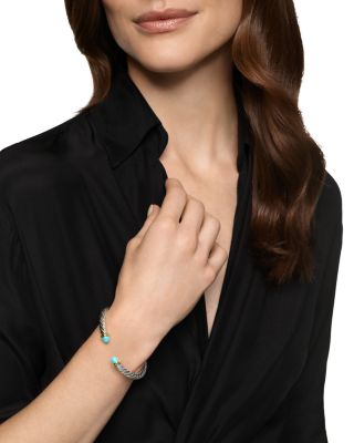 Cable Flex&reg; Bracelet in Sterling Silver with 14K Yellow Gold and Turquoise, 6mm