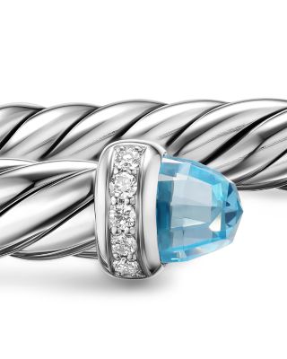 Cable Flex&reg; Bracelet in Sterling Silver with Blue Topaz and Diamonds, 6mm