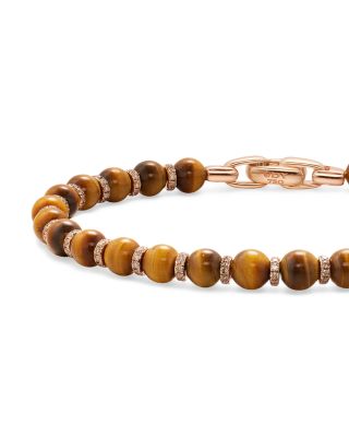 Spiritual Beads Bracelet in 18K Yellow Gold with Tiger's Eye and Cognac Diamonds, 6mm