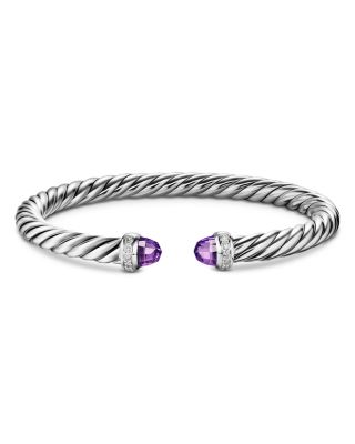 Cable Flex&reg; Bracelet in Sterling Silver with Amethyst and Diamonds, 6mm