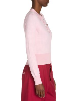 Wool Silk Check Polo Sweater