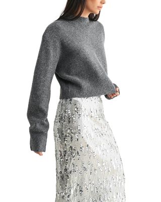 Cropped Crewneck Sweater with Shoulder Pads