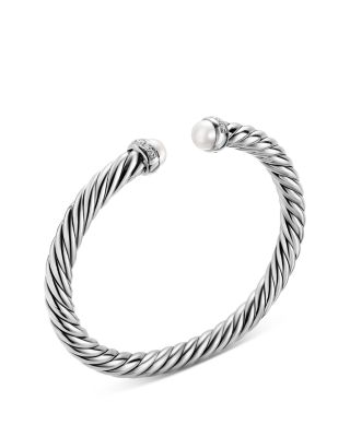Cable Flex&reg; Bracelet in Sterling Silver with Pearls and Diamonds, 6mm