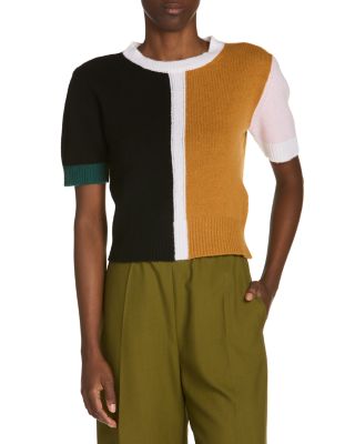 Cashmere Color Blocked Short Sleeve Sweater