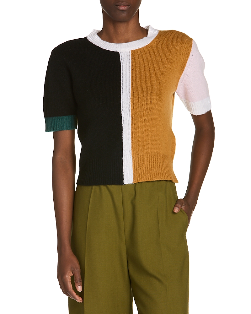 Marni Cashmere Color Blocked Short Sleeve Sweater In Multi