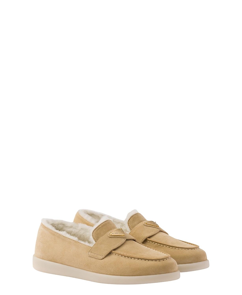 Prada Loafers Saint Tropez Aus Veloursleder In Neutral
