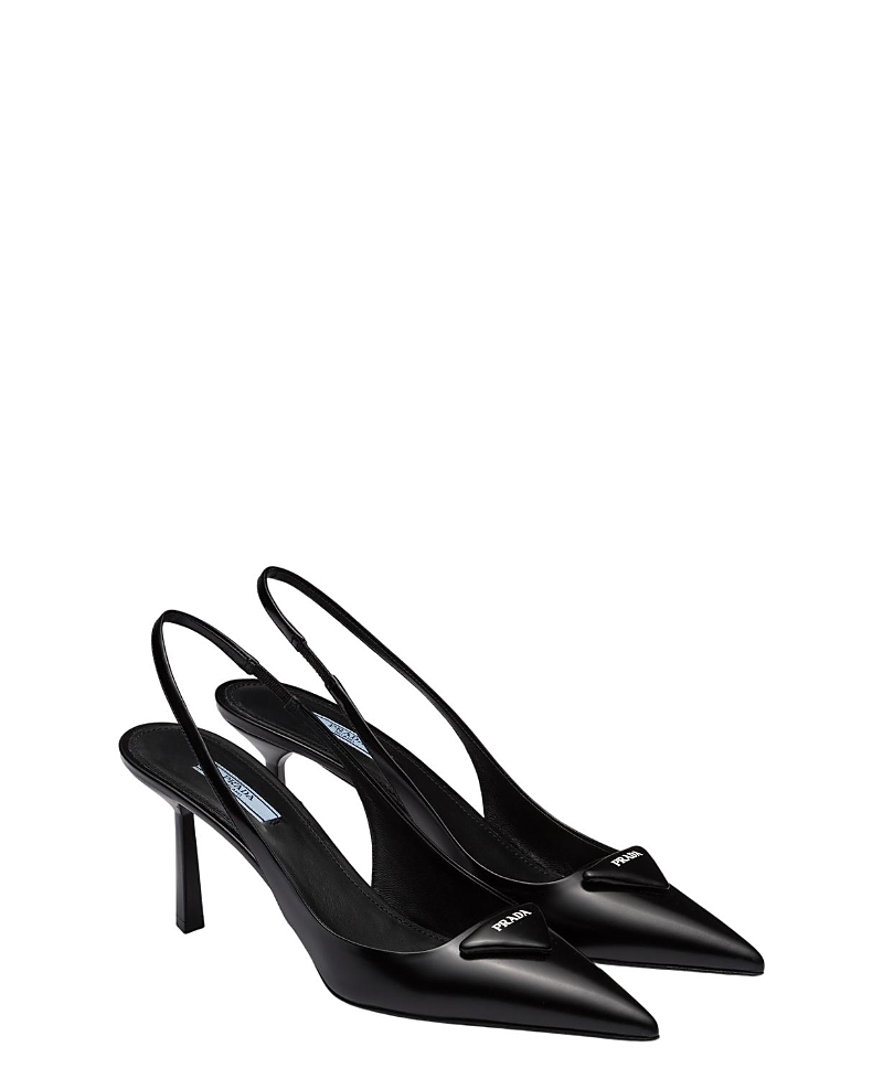 Prada Women's Brushed Leather Slingback Pumps In Black