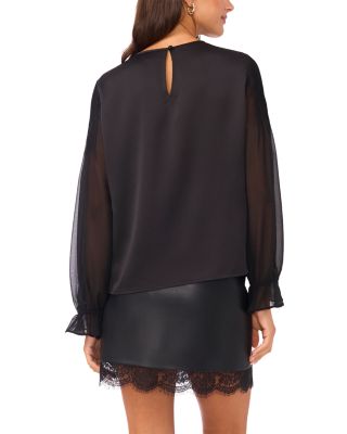 Lace Yoke Ruffled Cuff Top