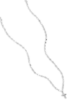 Diamond Pav&eacute; Cross Pendant Necklace in 14K Yellow or White Gold, 0.05 tcw