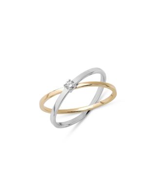 14K White & Yellow Gold Diamond Solitaire Crossover Ring