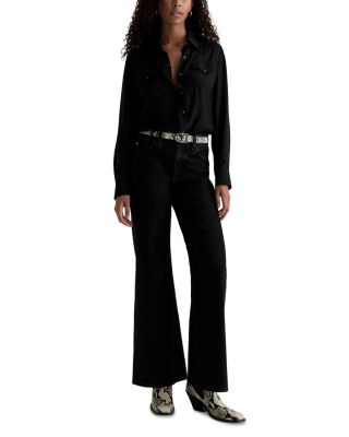 Mid Rise Flocked Velvet Pinstripe Wide Leg Jeans in Dress It Up