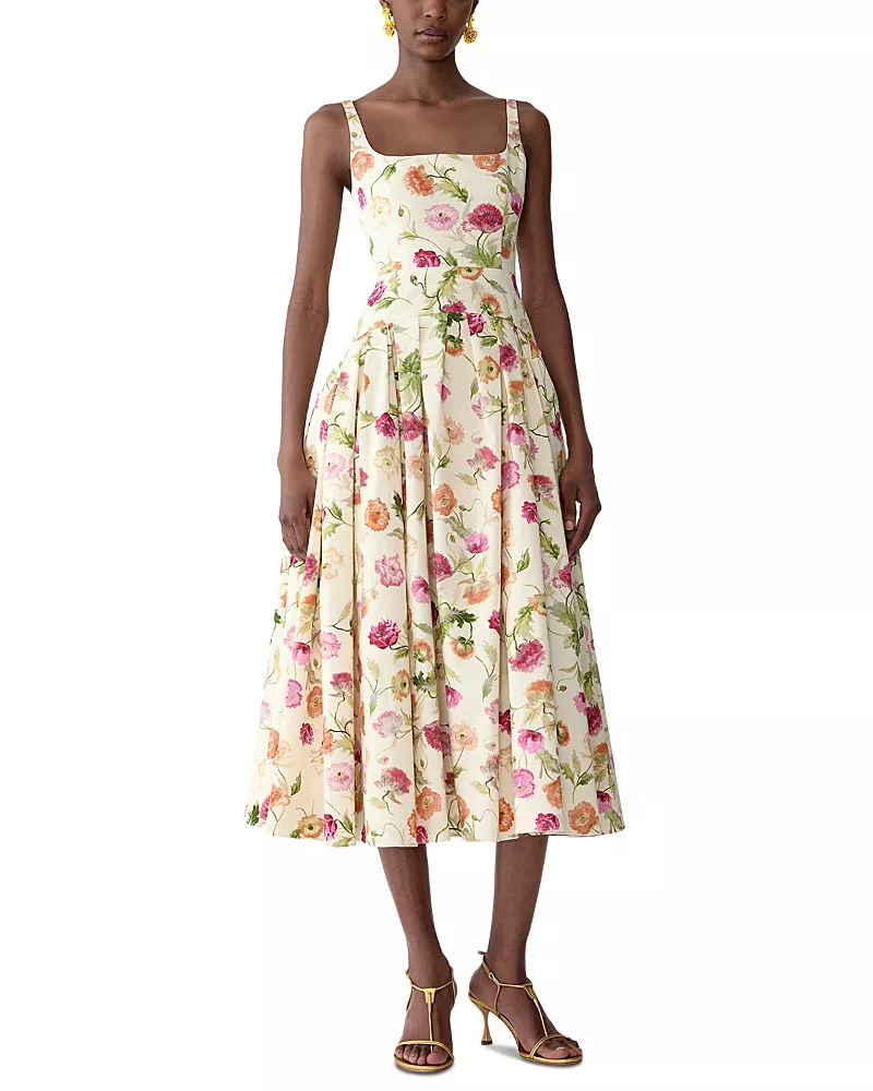 Carolina Herrera Scoop Neck Drop Waist Midi Dress