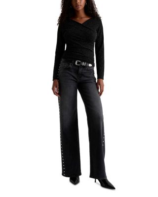 Adria Studded Low Rise Wide Leg Jeans in Immensity
