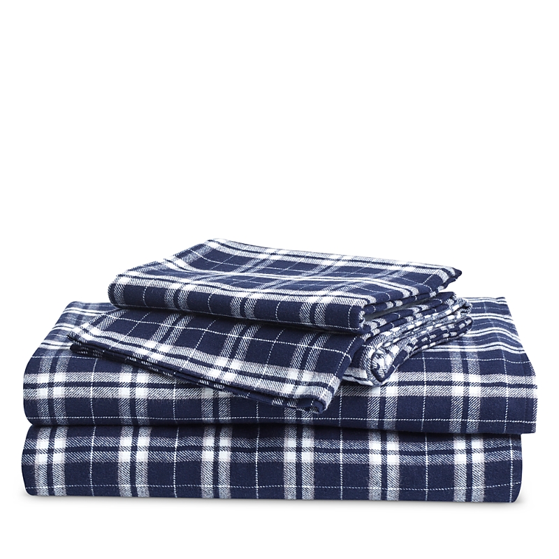 Petite Plume Tartan Flannel Sheet Set, Full In Blue