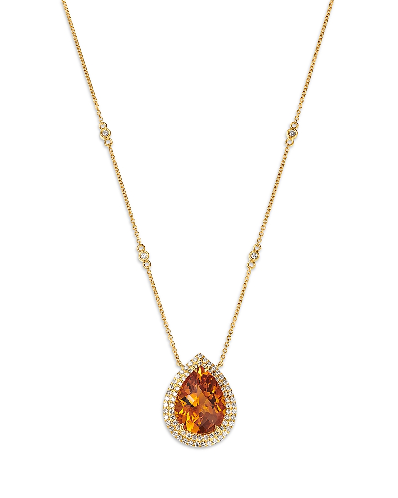 Bloomingdale's Fine Collection Cognac Citrine & Diamond Pear Shaped Halo Pendant Necklace In 14k Yellow Gold, 18 In Gold