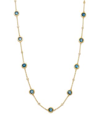 Blue Topaz & Diamond Station Collar Necklace in 14K Yellow Gold