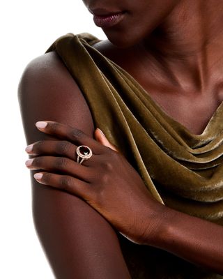 Garnet & Diamond Halo Ring in 14K Yellow Gold