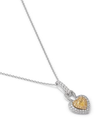 White & Yellow Diamond Heart Pendant Necklace in 14K White & Yellow Gold, 0.55 tcw