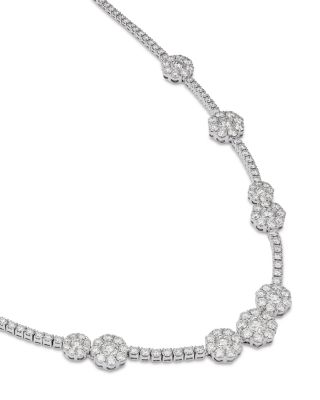 Diamond Flower Collar Necklace in 18K White Gold, 11.29 tcw