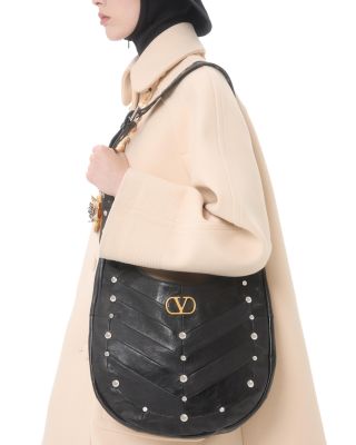 Hoboho Studded Chevron VLogo Hobo Shoulder Bag