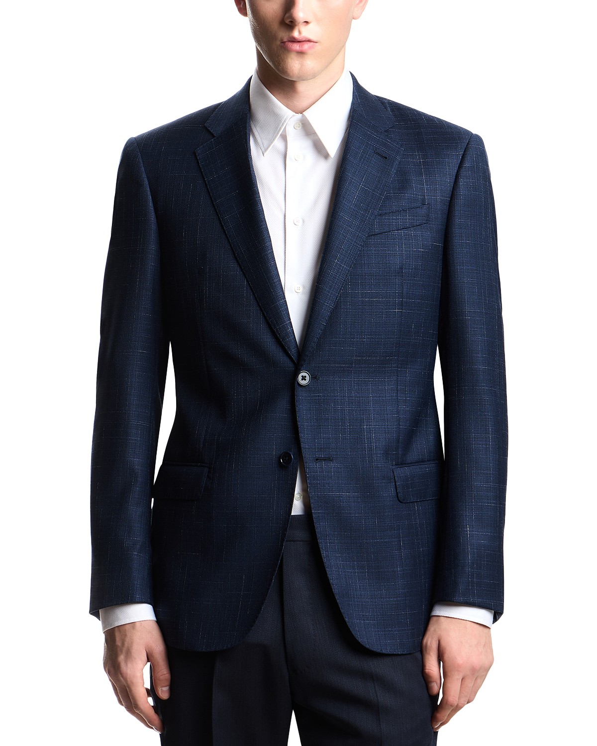 Emporio Armani Regular Fit Wool Silk Jacket in Blue Melange
