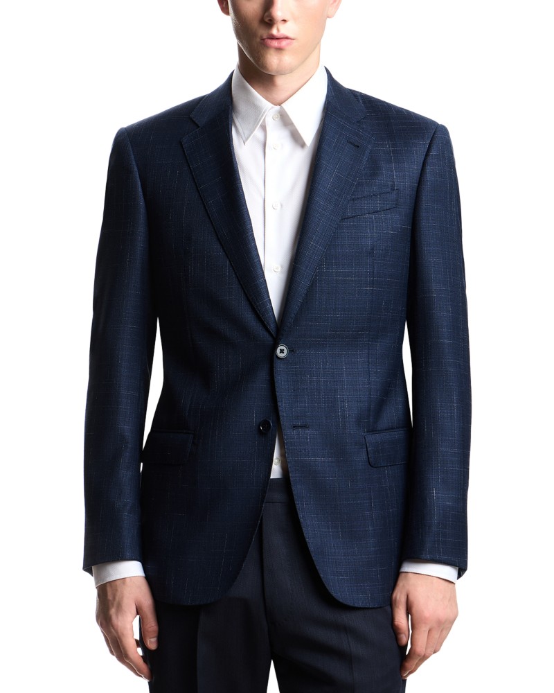 Emporio Armani Regular Fit Wool Silk Jacket in Blue Melange