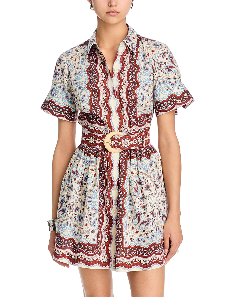 Cara Cara Malena Paisley-print Belted Mini Dress In Blue