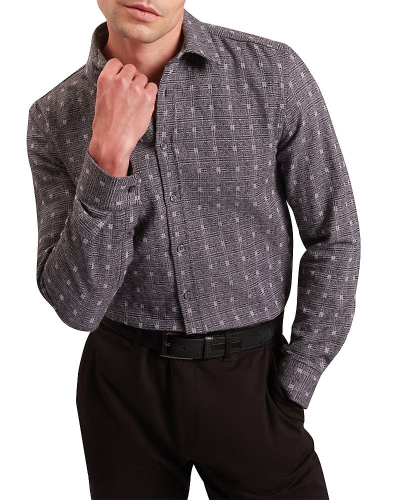 Ted Baker Vyser Regular Fit Jacquard Check Shirt In Gray